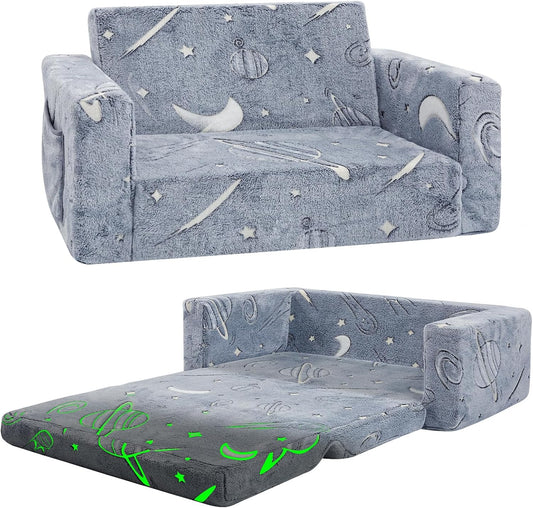 Toddler Couch,Toddler Chair, 2-in-1 Baby Seat Furniture Fold Out, Convertible Sofa to Lounger Soft Comfy Glow in The Dark Kids Sofa Bed Gifts for Kids Girl Boys,Star,Large