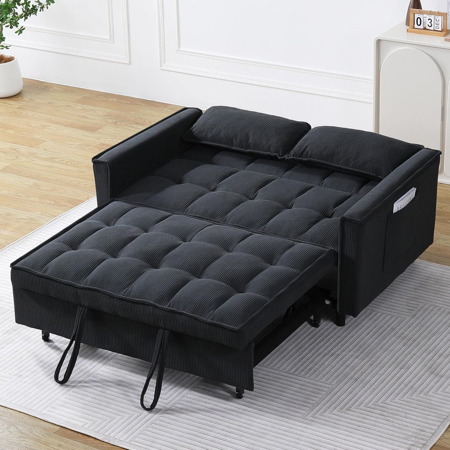 Ball & Cast Convertible Sleeper Sofa Bed,Convertible Pull Out Couch with 2 Pillows,Adjustable Backrest & Side Pocket,Loveseat Futon Sofa Bed for Living Room,Apartment,Corduroy Fabric,Dark Gray,54"