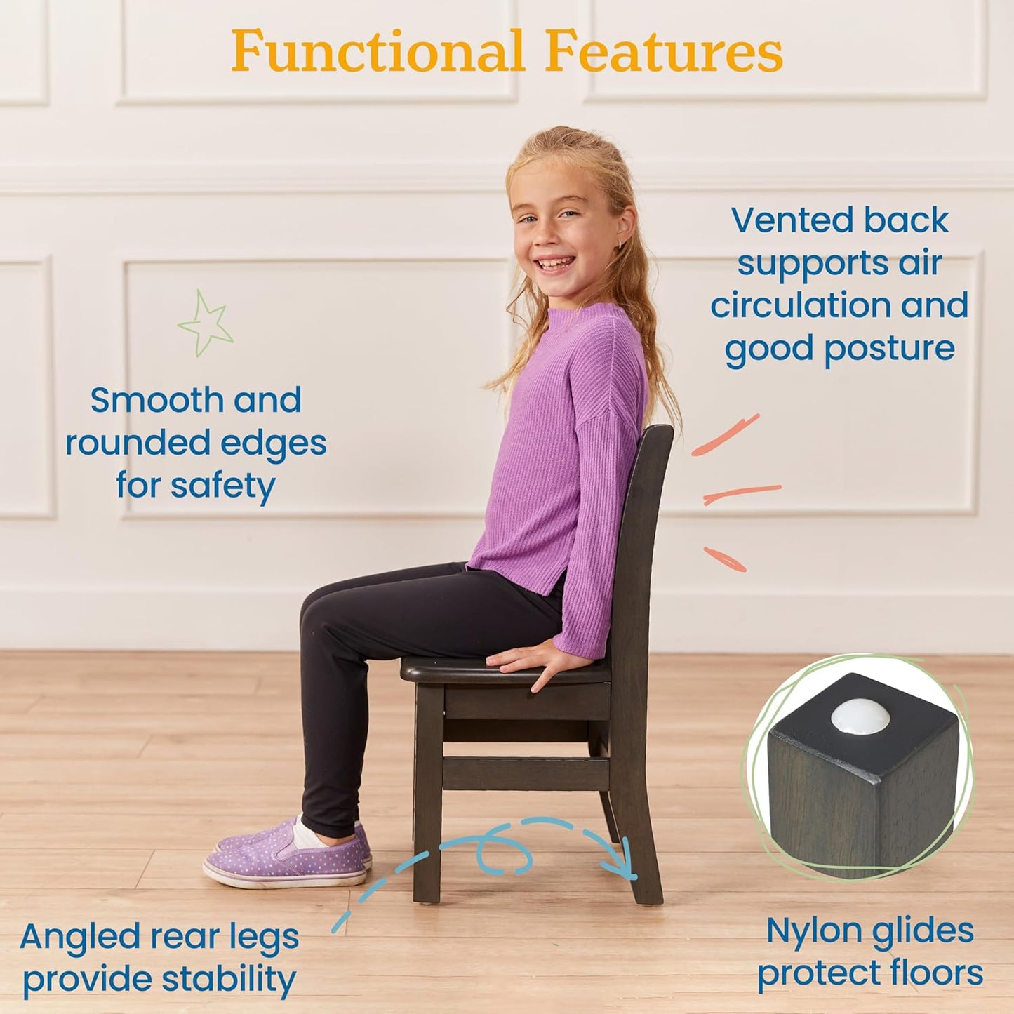 ECR4Kids 24in x 48in Rectangular Hardwood Table and Chair Set, 12in Seat Height, Kids Furniture, Grey Wash