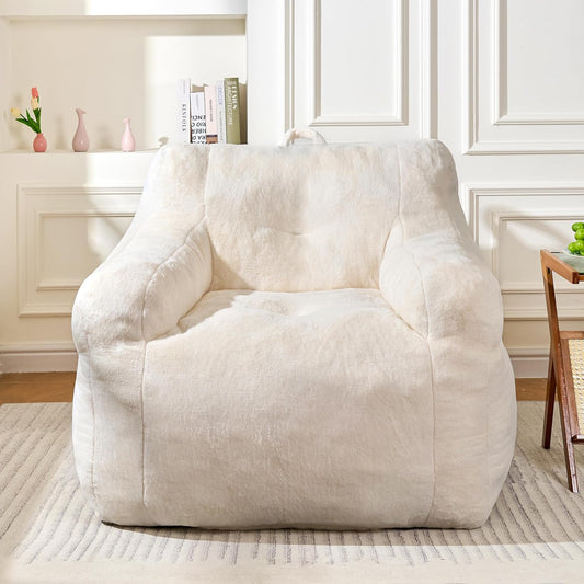 Giant Bean Bag Chairs for Adults and Kids, 3FT Bean Bag Chair with Filler, Comfy Lazy Sofa Chair for Bedroom, Living Room, Dorm (Cream)