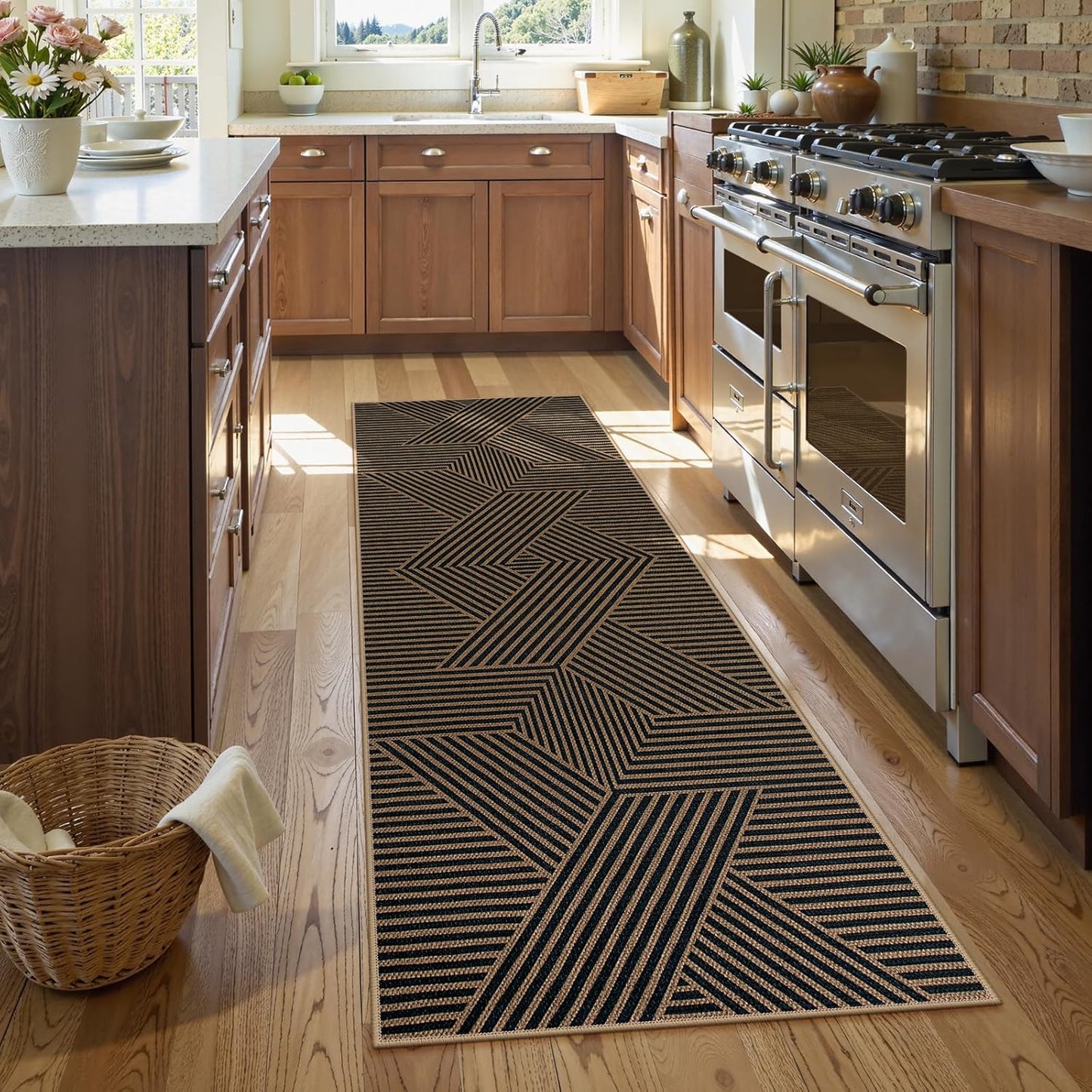 Lahome Modern Geometric Runner Rug, 2x6 Washable Rug Runners for Hallways Non Slip, Black Outdoor Carpet with Rubber Backing, Farmhouse Non Shedding Kitchen Mats for Floor Entryway