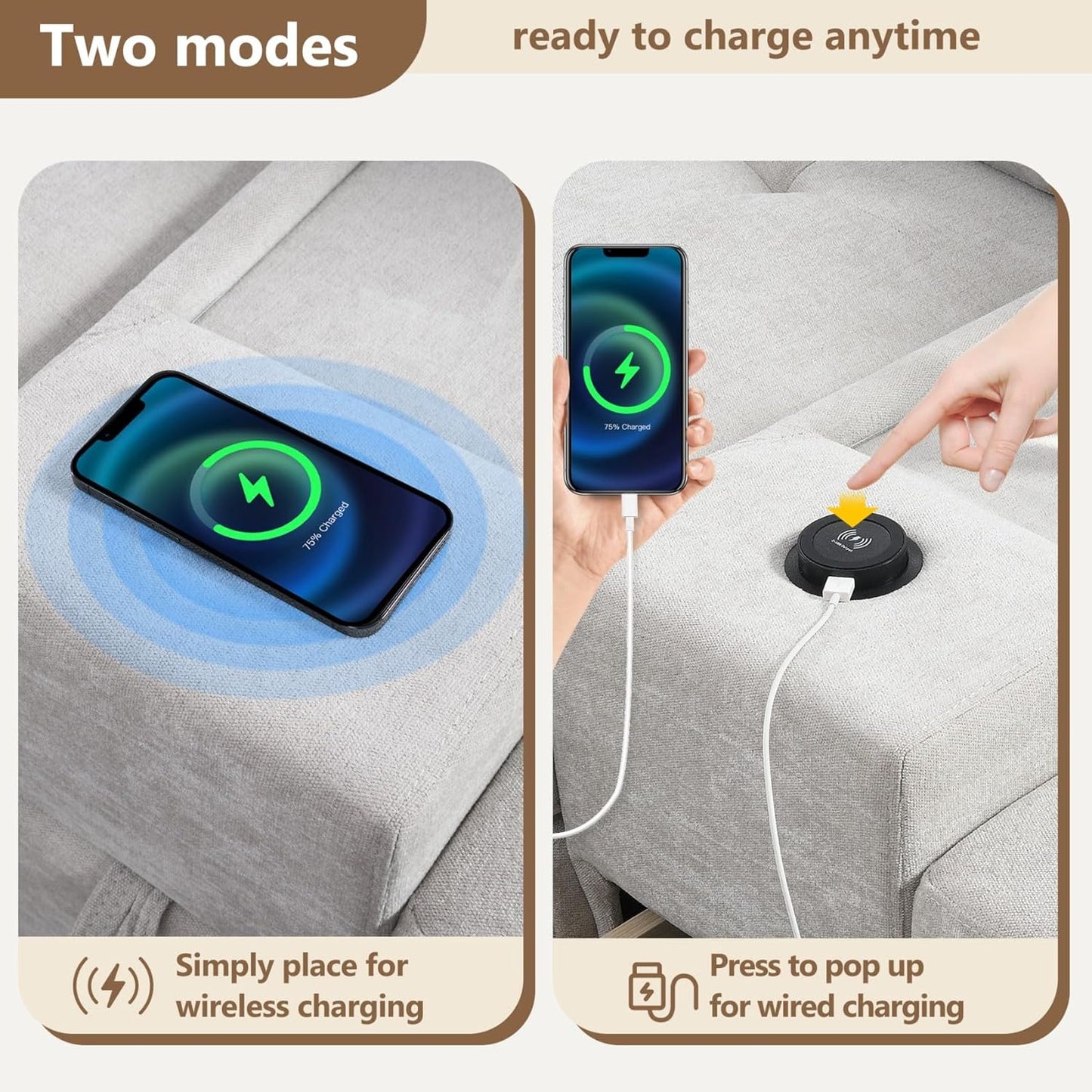 Merax 6 Seater Chenille Sectional Couches with 2 Acrylic Table Top Consoles, Upholstered Modular Tufted Sofa Chaise with Ottoman, Storage Drawers, Pockets, USB Charger & Cup Holders for Living Room