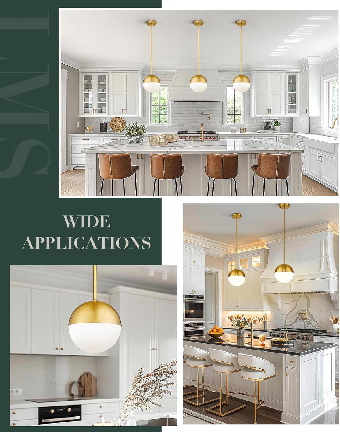 LMS Modern Pendant Lighting Gold Globe Pendant Light Fixture, Mid Century Chandelier One Light Hanging Fixture for Kitchen Island, Adjustable Indoor Lighting for Dinning Room Bedroom, LMS-187