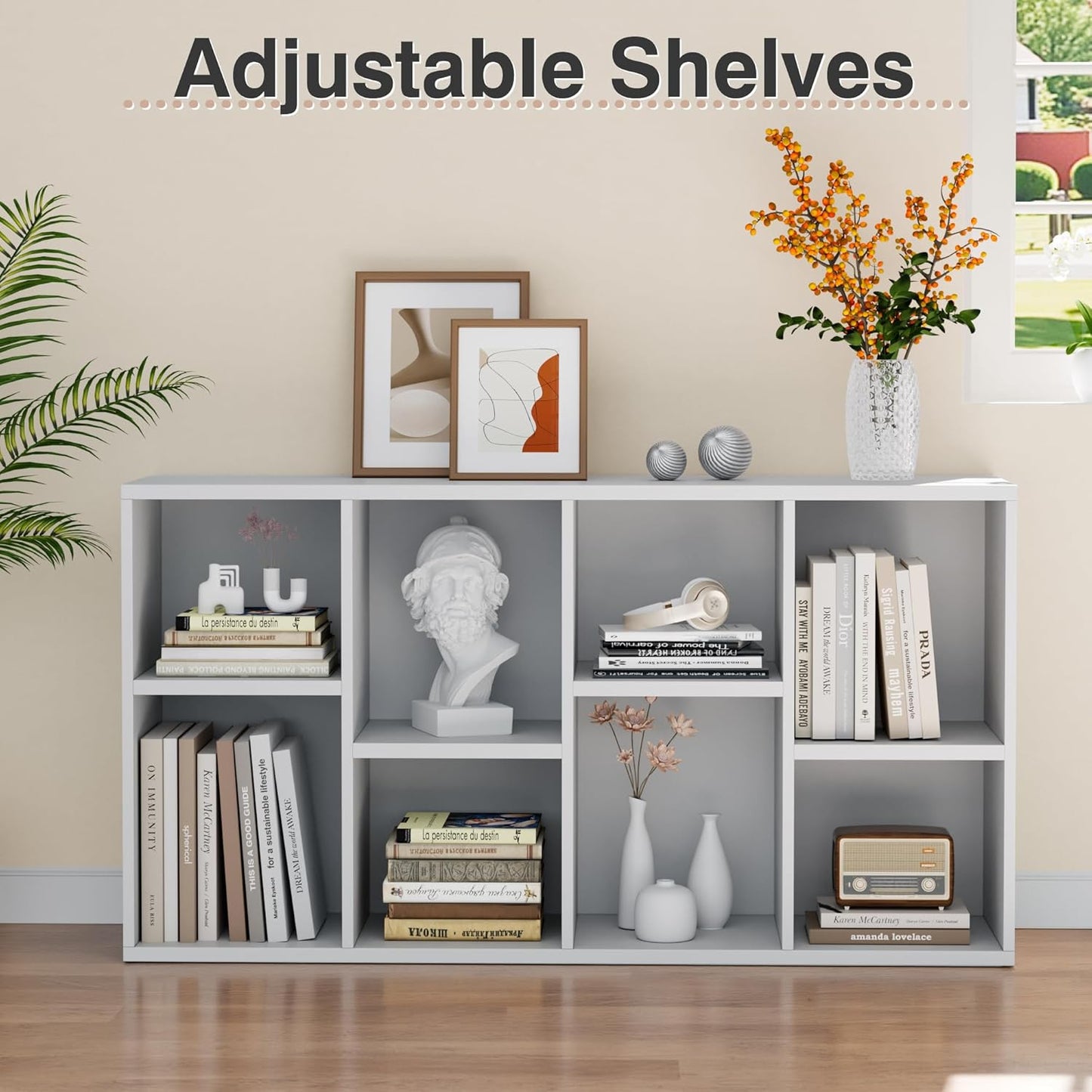 YESHOMY 8 Cube Bookcase, Open Frame 2-Tier Book Shelf, Bookshelf Storage Organizer with Adjustable Shelves for Organization, Room Decor, Milk White