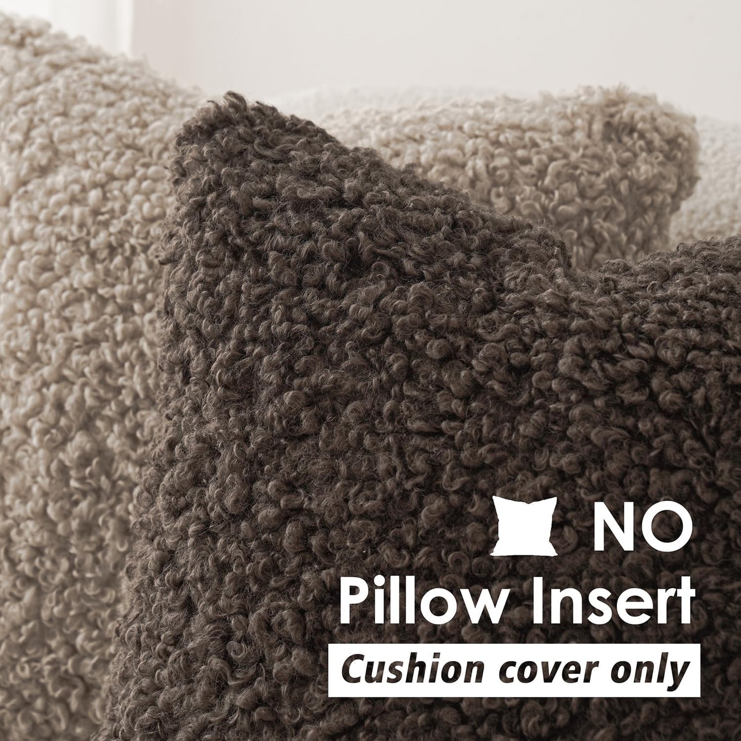Foindtower 2 Pieces Teddy Faux Fur Throw Pillow Cover Decorative Sherpa Pillow Fuzzy Accent Pillowcases Soft Sheepskin Fleece Cushion Case for Bed Couch Living Room 18x18 Inch Chocolate