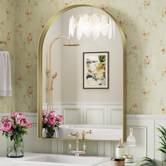 Brightify Arched Mirror, 30 x 40 Inch Gold Arch Mirror, Metal Frame Wall Mirror, Top Bathroom Vanity Mirror for Living Room Bedroom Mantle