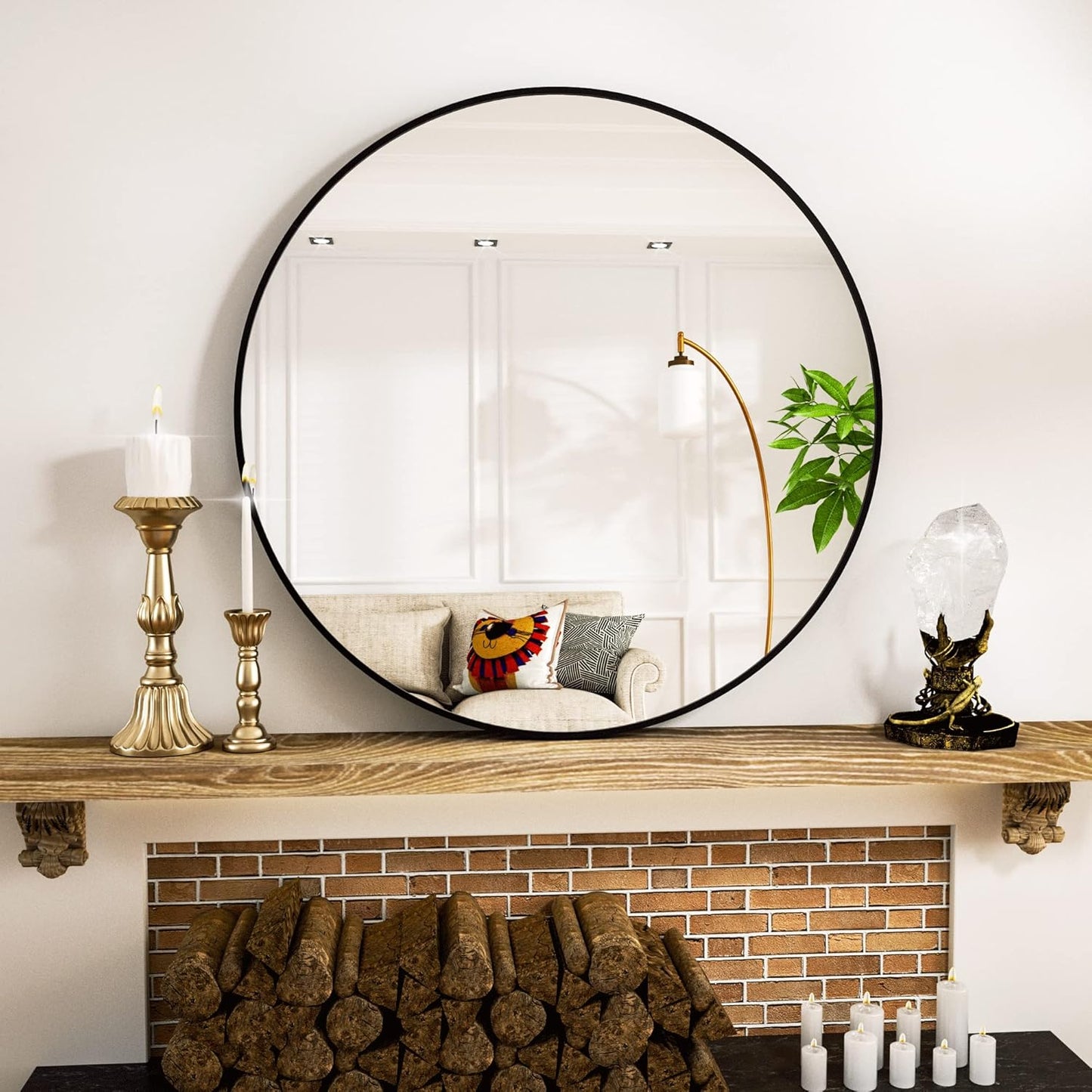 Round Mirror 23.6" Black Wall Mounted Circle Mirrors Vanity Mirror with Aluminum Alloy Frame Modern Decoration for Bathroom, Living Room, Vanity, Bedroom, Entryway