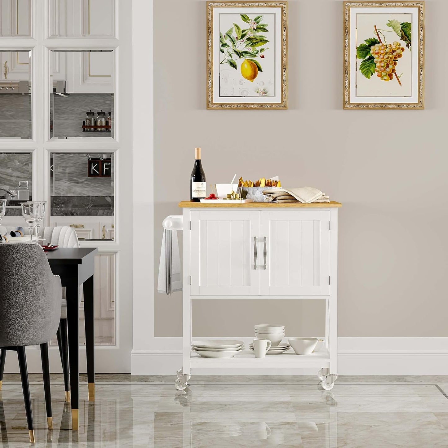 Spirich Kitchen Island on Wheels, Rolling Kitchen Cart with Storage Cabinet, Small Kitchen Island with Drop Leaf and Towel Rack for Dining Room, White