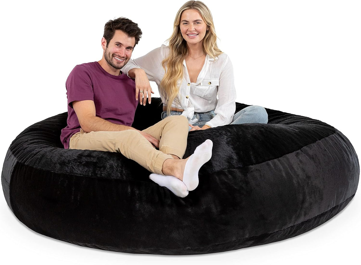 Jaxx 6 Foot Cocoon - 2-in-1 Convertible Bean Bag Bed & Large Bean Bag Chair for Adults - Premium Faux Fur, Black Rabbit