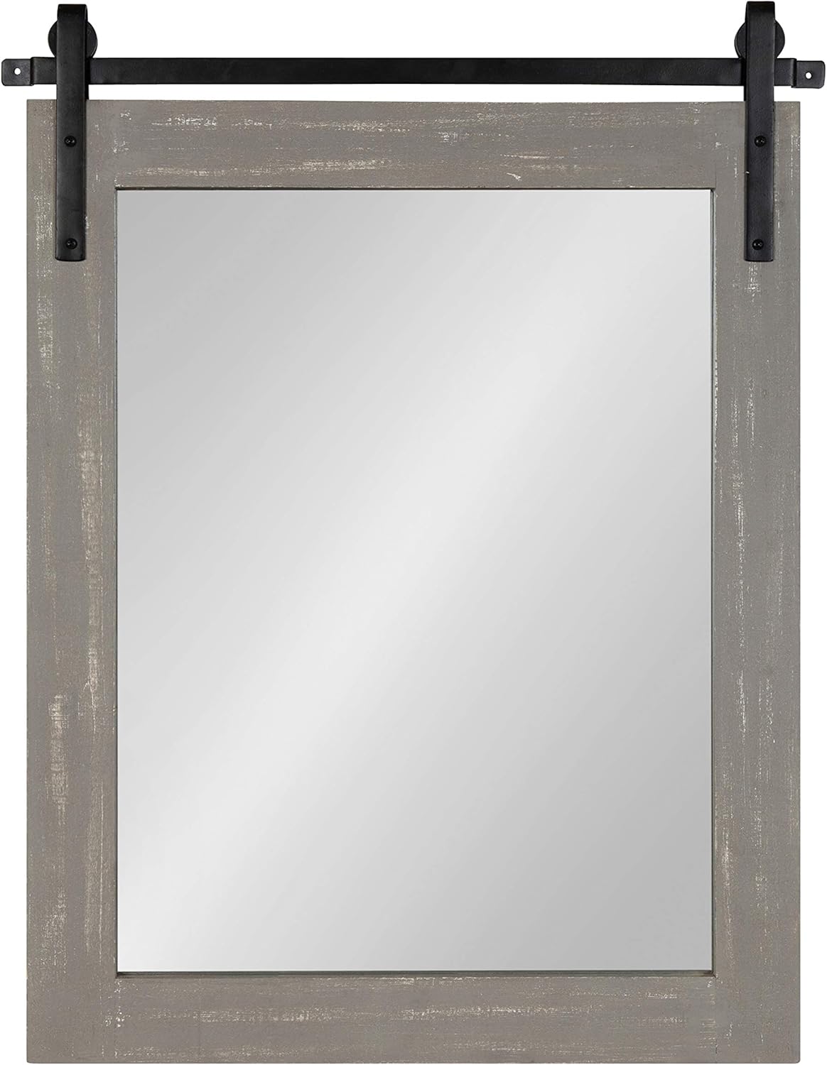 Kate and Laurel Cates Rustic Wall Mirror, 22" x 30" Rustic Gray, Farmhouse Barn Door-Inspired Wall Decor