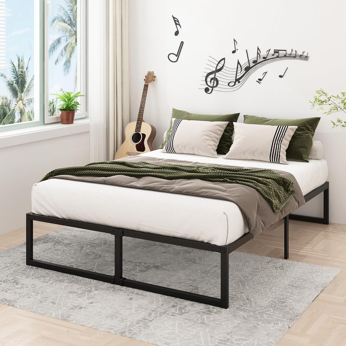 14 Inch King Bed Frame Sturdy Mattress Foundation, Heavy Duty Metal Platform with Steel Slats Support No Box Spring Needed, Noise Free, Easy Assembly, Black