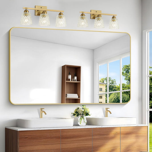 BONEWEI Gold Bathroom Mirror,60x36 inch Wall Mirror for Bathroom Wall Mounted,Round Rectangle Mirror for Bathroom Over Sink,Modern Frame for Home Decor Living Room,Bedroom Entryway,Horizontal/Vertical