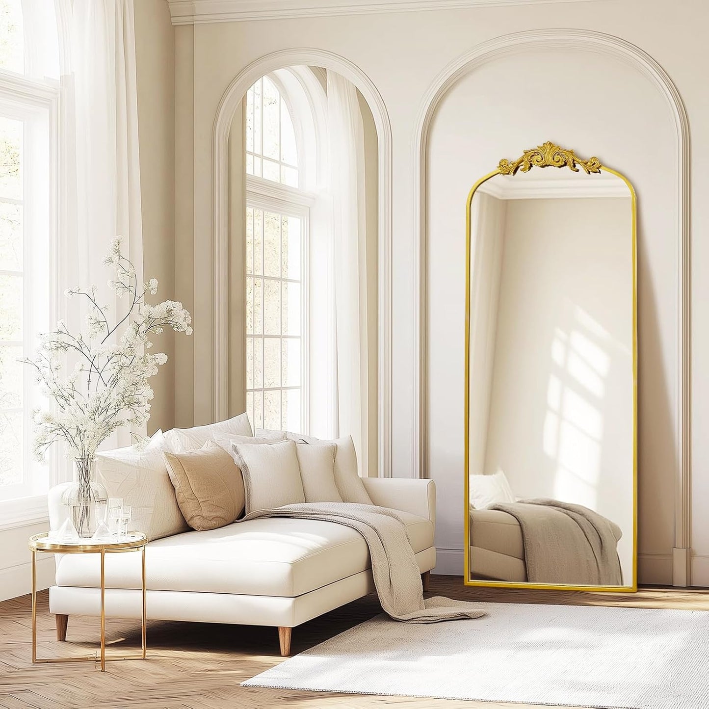 AIXI HOME Antique Gold Arched Full Length Mirror, 71"x30" Floor Vintage Mirror with Ornate Frame, Baroque Inspired Home Decor for Livingroom Bedroom Entryway