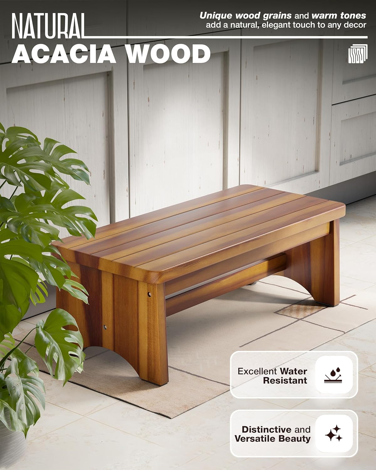 Extra Wide 26in Wooden Step Stool, Heavy Duty One Step Stool for Adults and Seniors, Holds Up to 550 lbs, Reinforced Cross Bar, Non-Skid Surface, Multipurpose Use for Kitchen, Bathroom, Bedroom