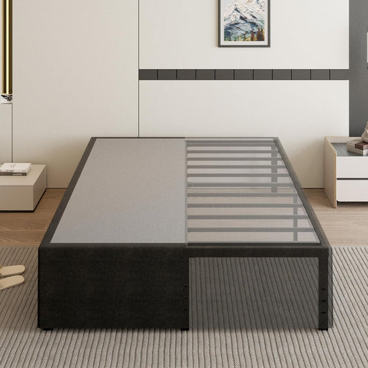 18 Inch California King Bed Frame with Black Bed Cover, Metal Cal King Bed Frame No Box Spring Needed, Heavy Duty Mattress Foundation, Easy Assembly, Noise Free