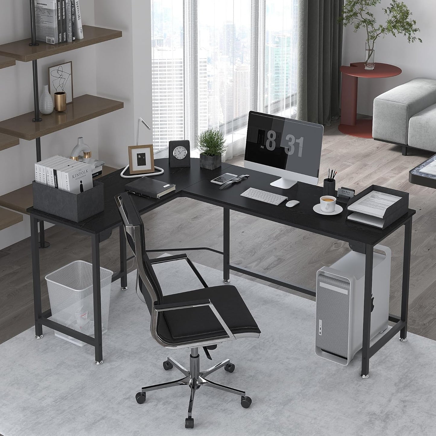 Teraves Modern L Shaped Gaming Desk 66'' Corner Computer Desk for Home Office Gaming Table Study Writing Workstation for Small Space, Easy to Assemble