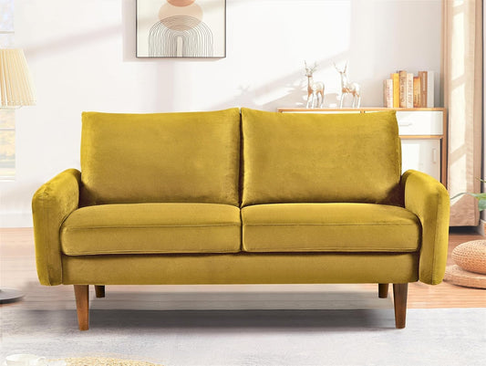 Container Furniture Direct Kent Velvet Loveseat Sofa for Modern Living Rooms and Compact Spaces, Comfy 2 Seater Couch Studio Apartment Furniture with Sleek Design, Greenish Yellow