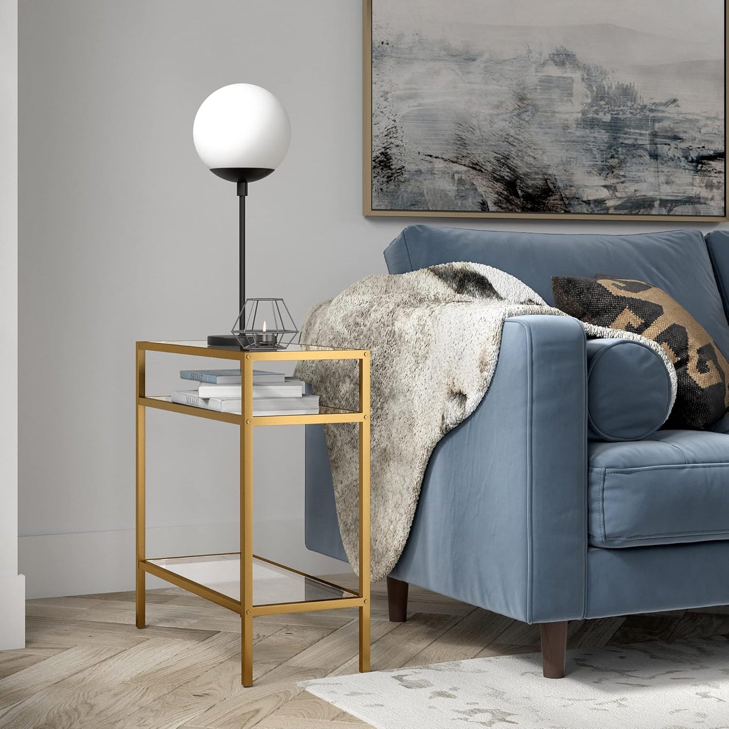 Henn&Hart Sivil Side Table, 24" Wide, Gold
