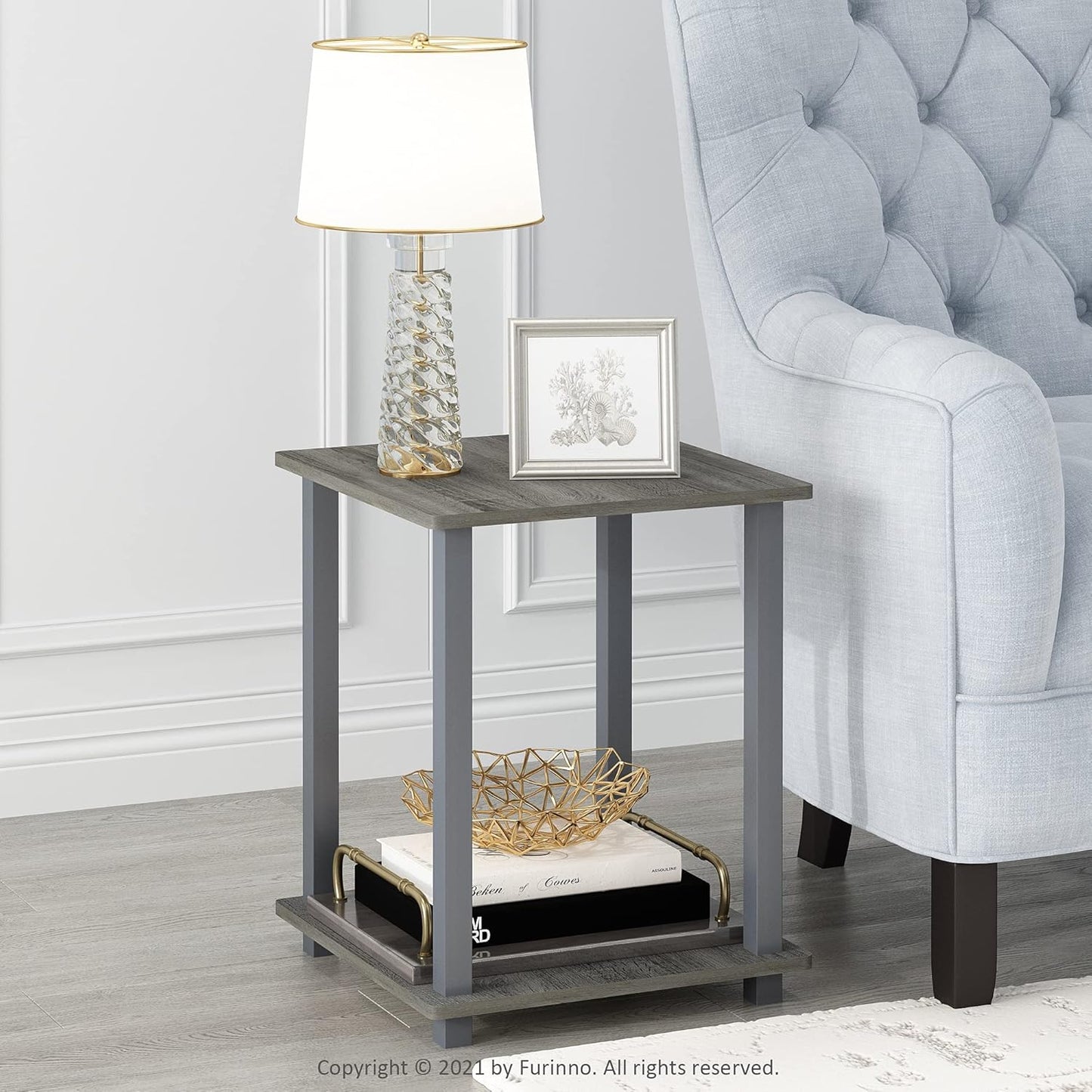 Furinno Simplistic Set of 2 End Table, French Oak Grey/Grey