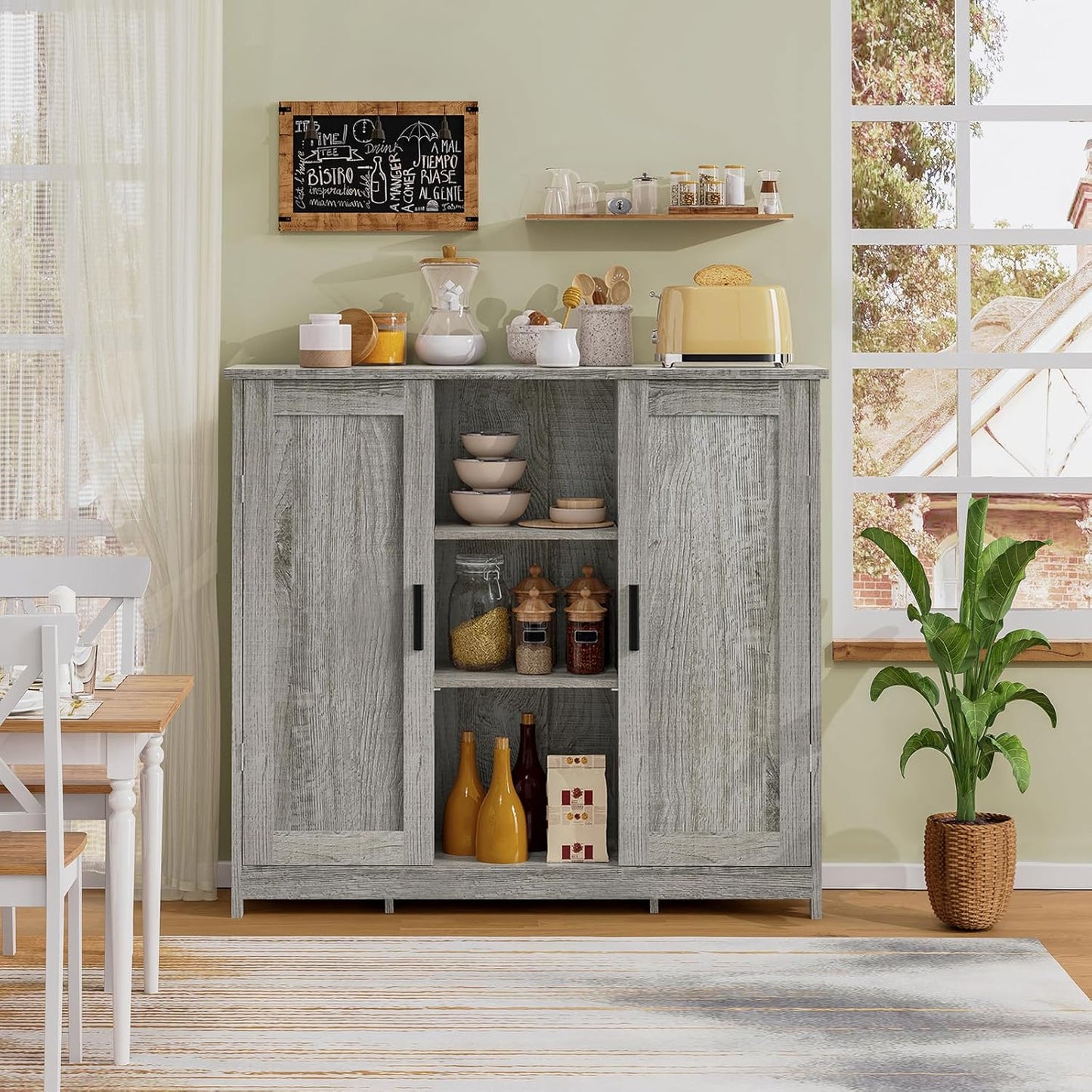 Iwell Storage Cabinet with 2 Doors and 4 Adjustable Shelves, Buffet Cabinet with Storage, Floor Cabinet for Living Room, Entryway, Kitchen, Rustic Gray