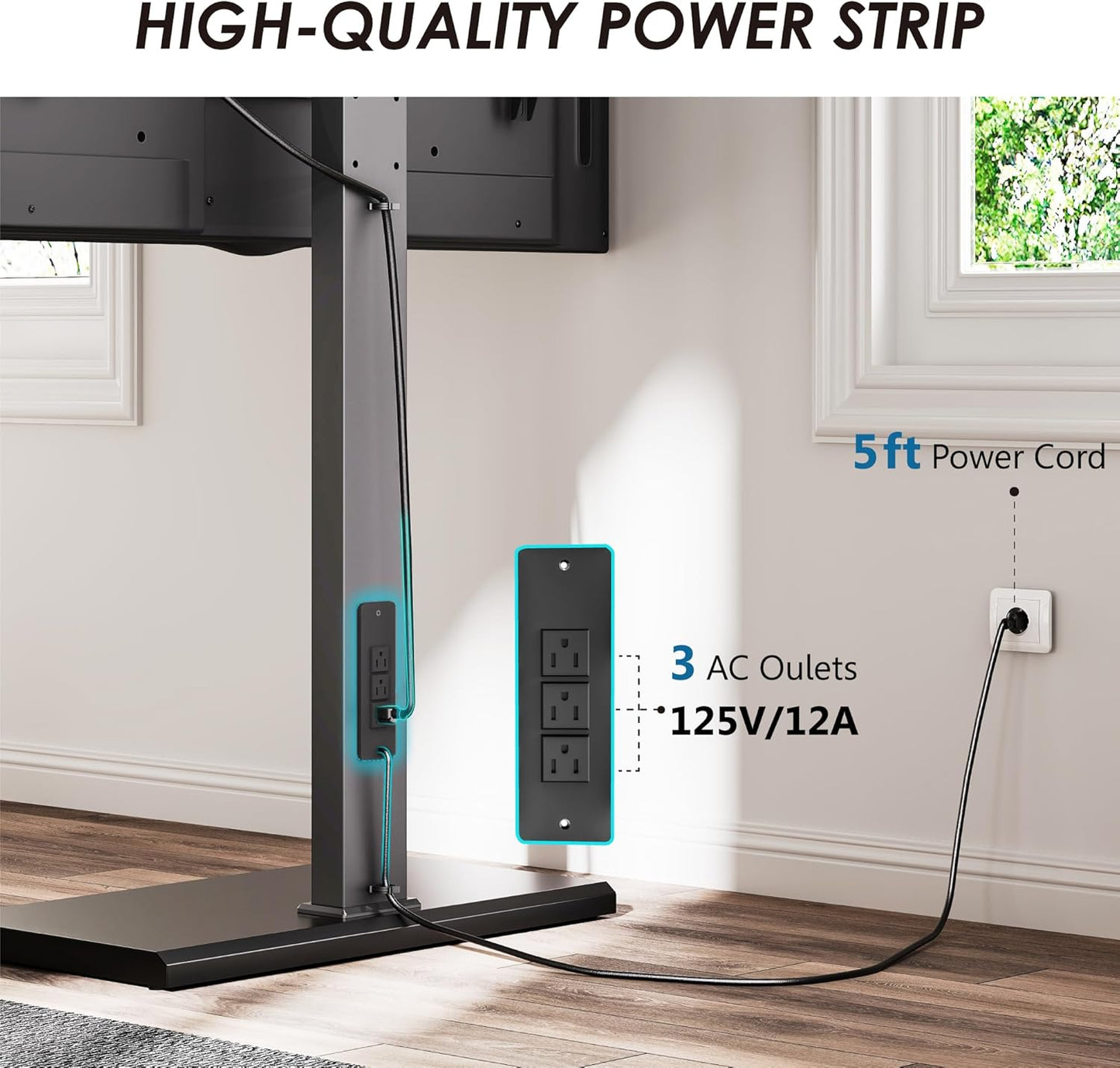 FITUEYES Iron Base Floor TV Stand with Power Strip, Tall TV Stand with Swivel Mount for 50-85 Inch Plasma Flat Panel or Curved Screen TVs Height Adjustable Wire Management MAX VESA 800x400 mm