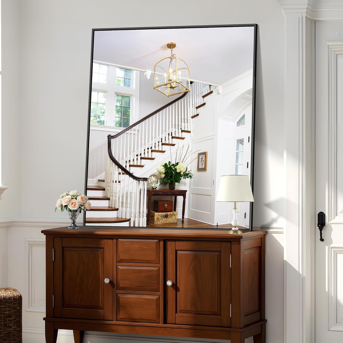 KOCUUY Black Bathroom Mirror, 40"x48" Large Rectangular Mirror with Metal Frame, Black Vanity Mirror with Modern Design for Bathroom, Living Room, Entryway, Hang Horizontal/Vertical