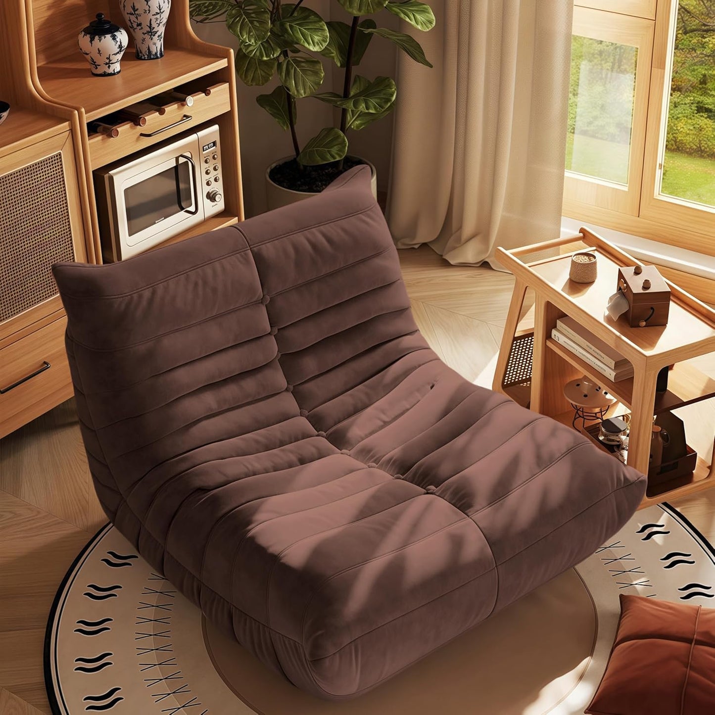 Bean Bag Chair - Memory Foam Bean Bag Chair for Adults, Comfy High-Resilience Single Sofa, Small Space Floor Chair, Chaise Lounge for Living Room, Bedroom (Dark Brown, Wrinkles)