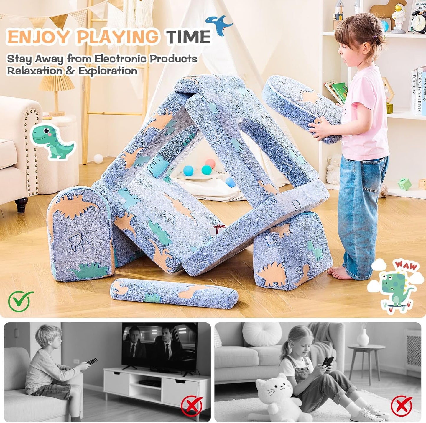 IFNOW Modular Kids Play Couch,Toddler Couch Kids Sofa,Child Sectional Sofa,Bedroom and Playroom Furniture for Toddlers,Convertible Foam and Floor Cushion for Boys and Girls,Glow in The Dark,Dinosaur