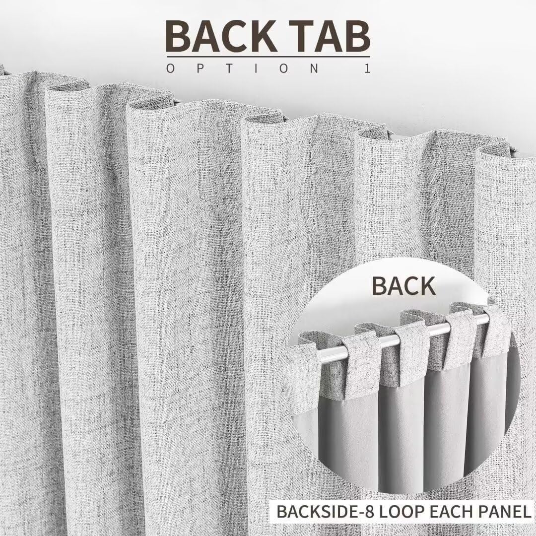 Joydeco Natural Linen Curtains 90 inch Length 2 Panels Set Burg 100% Blackout Patio Door Curtain Room Darkening Sliding Door Curtains Thermal Insulated Back tab Rod Pocket(105x90 inch, White)