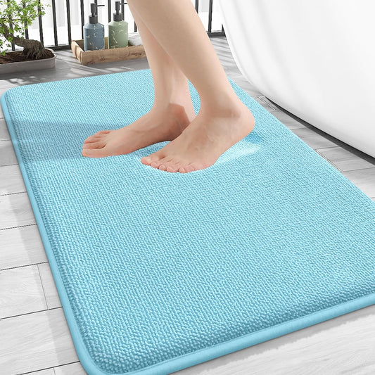 OLANLY Thick Memory Foam Bath Mat Rug 30x20, Extra Soft Absorbent Bathroom Rug, Quick Dry Bath Mats, Non-Slip, Machine Washable Carpet for Bathroom, Tub and Shower, Home Decor Accessories, Sky Blue