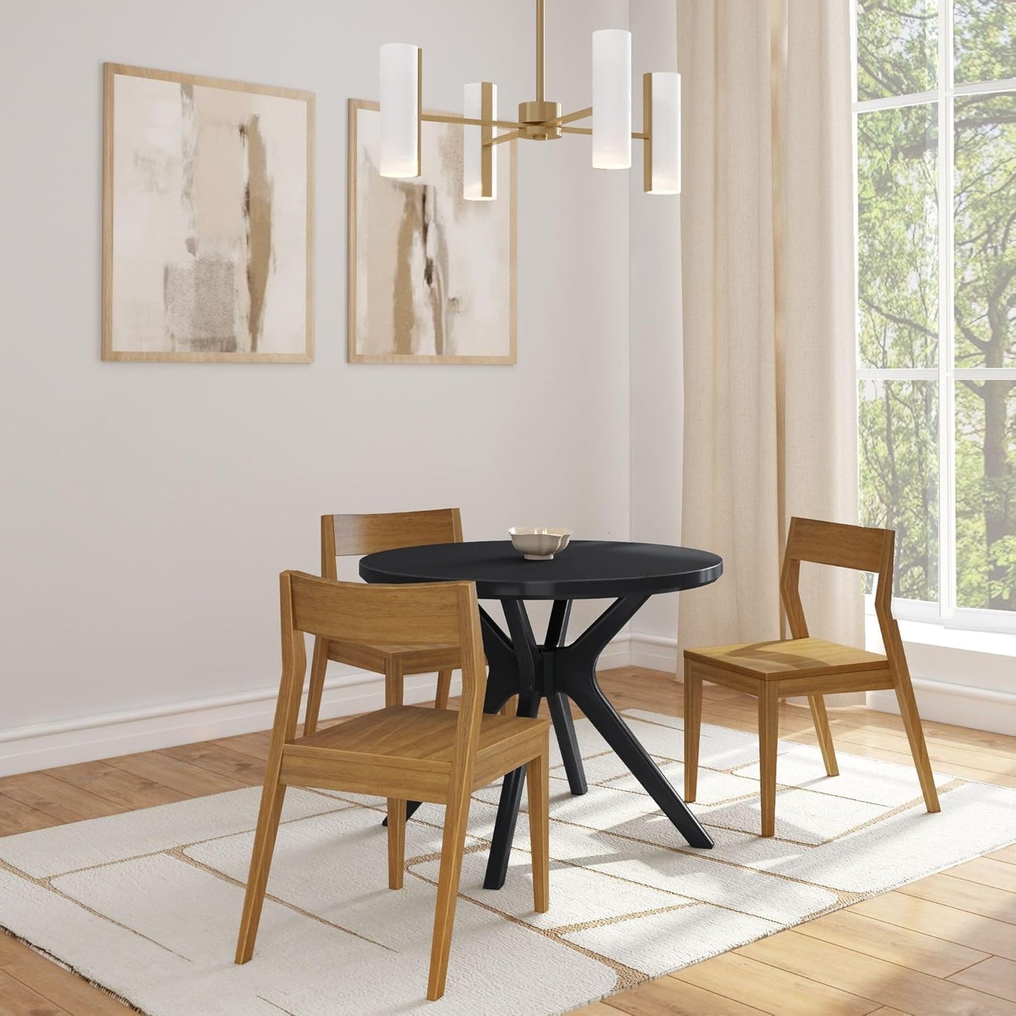Plank+Beam Verso Round Dining Table, 38 Inch Solid Wood Kitchen & Dining Room Table, Minimalist Table for Dining Room, Kitchen Dinner Table, Black