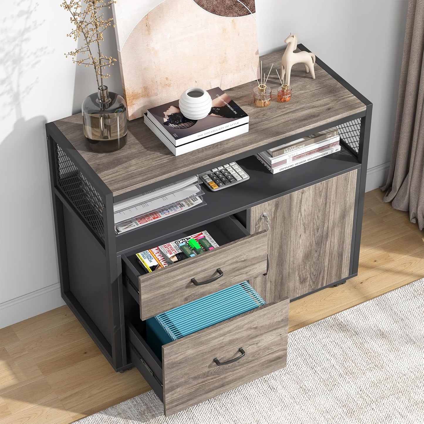 Tribesigns Office Desk with Drawers Sets, 55 inches L Shaped Computer Desk with Mobile File Cabinet,Big Executive Desk for Home Office Furniture Sets (Dark Oak, 55-inch)