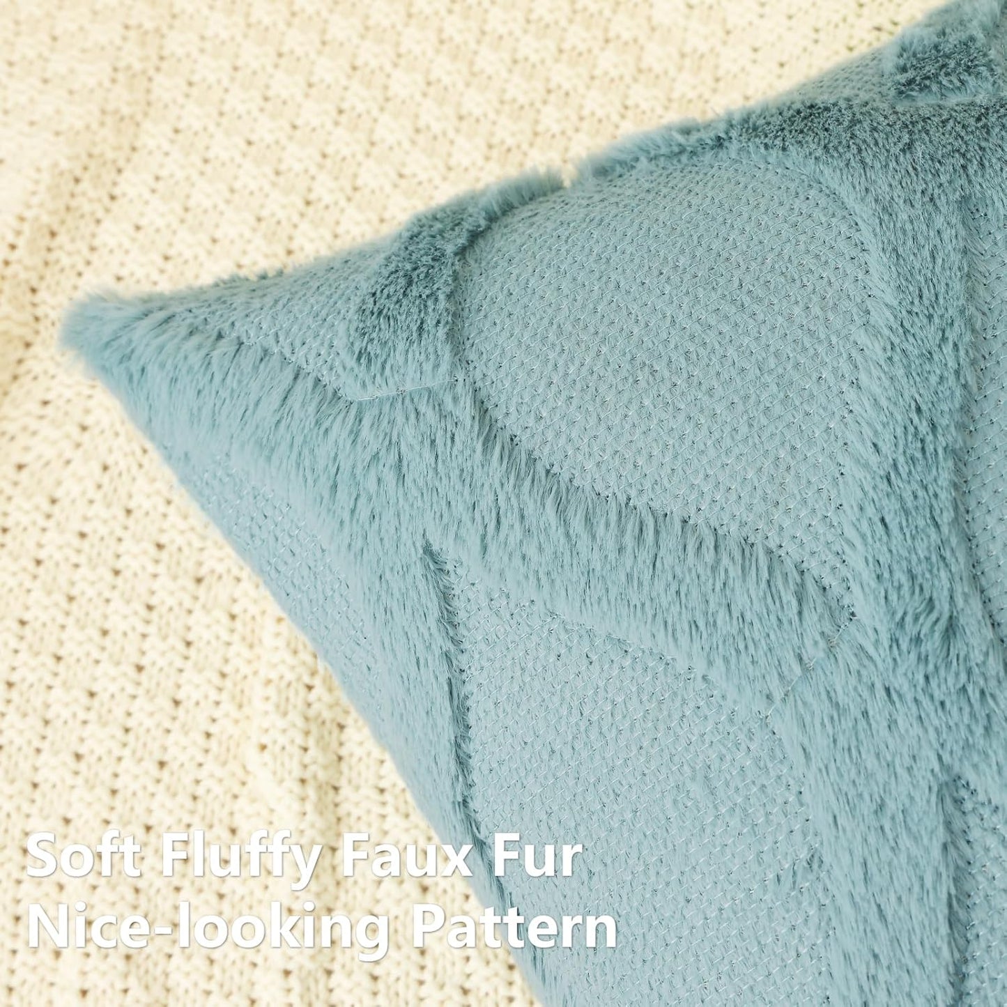 decorUhome Throw Pillow Covers 18x18 Inch Set of 2, Soft Plush Faux Fur Wool Aqua Couch Pillow Covers, Decorative Neutral Pillow Cases for Bed Sofa Living Room Home Decor