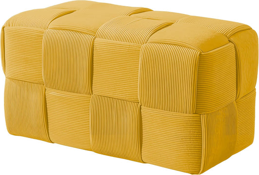 Ottoman Foot Rest Soft and Comfortable Ottoman Square Corduroy Woven Design Sofa Stool (Yellow-L)