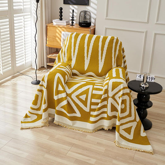 STACYPIK Boho Mustard Yellow Couch Cover Sofa Cover for Dogs Reversible Furniture Protector for 2 Cushion Couch Washable Sectional Sofa Covers Loveseat Cover Non Slip Pet Protector Cover-71X90IN