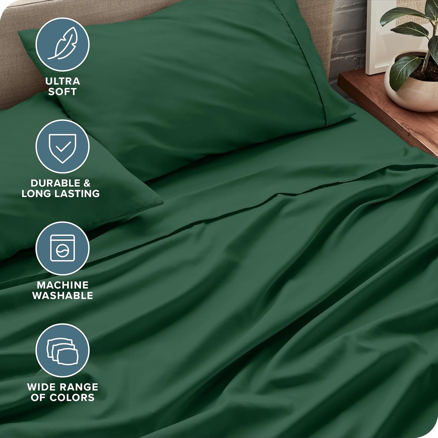 Bare Home Twin Sheet Set - 1800 Ultra-Soft Microfiber Twin Bed Sheets - Double Brushed - Deep Pockets - Easy Fit - Extra Soft - 3 Piece Set - Bedding Sheets & Pillowcases (Twin, Forest Green)