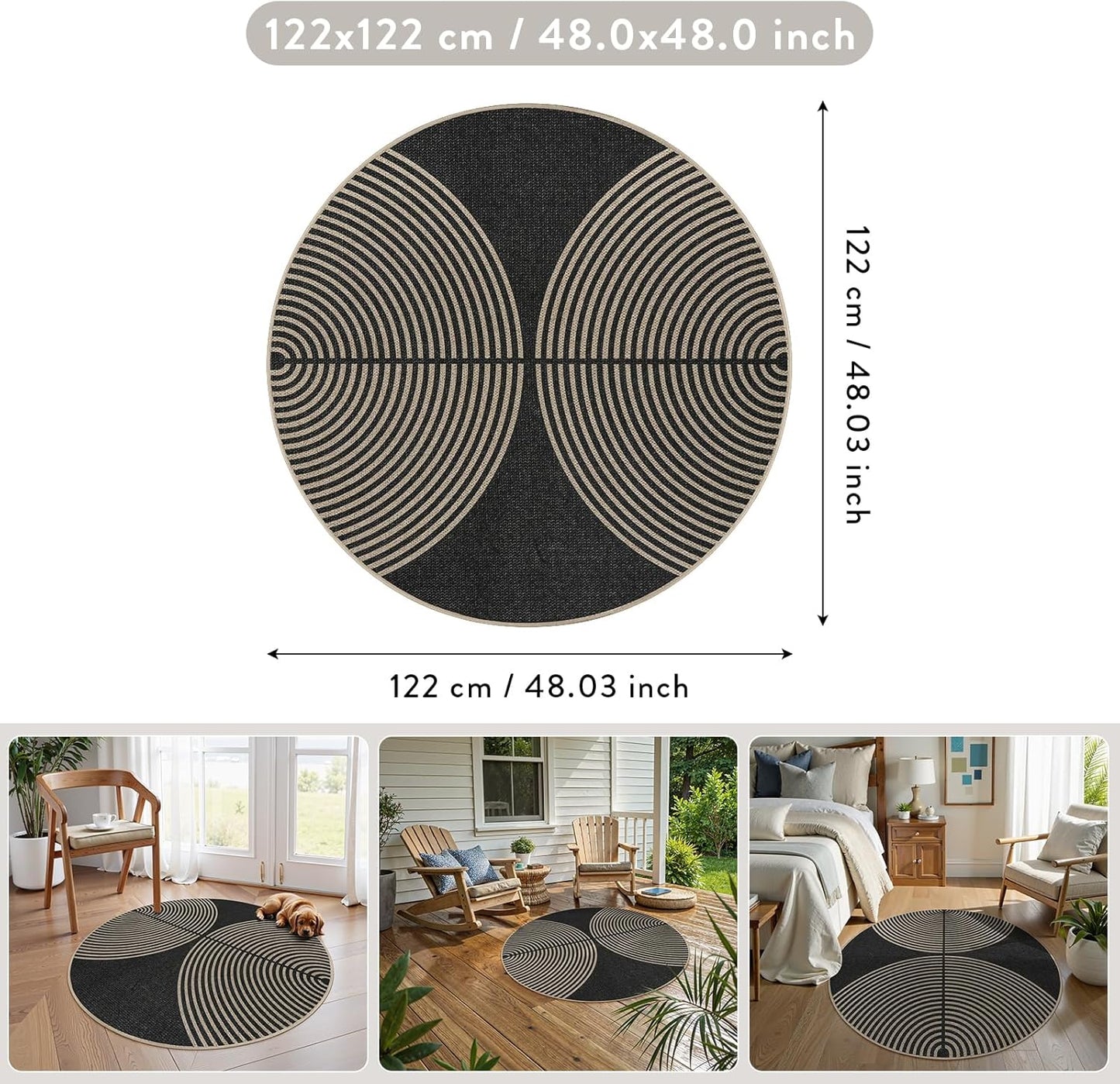 Lahome Modern Rainbow Round Rug 4ft, Circular Indoor Outdoor Kitchen Rug Washable Farmhouse Carpet, Contemporary Non Slip Round Door Mat for Bedroom Front Porch