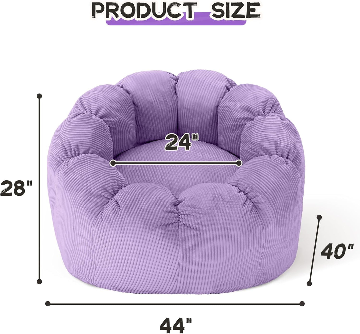 HABUTWAY Giant Bean Bag Chair for Adults/Kids/Teens, Pumpkin Bean Bag Couch Comfy Reading Chair for Bedroom, Corduroy Lazy Sofa Loughe Chair with Wider Seat Depth & Non-Slip Bottom(Purple)