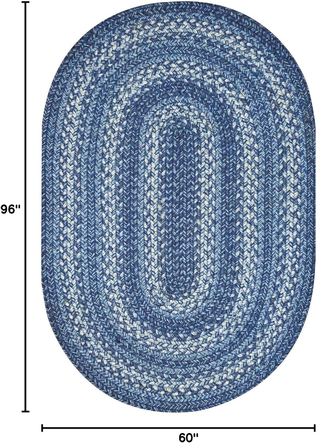 Homespice Denim Jute Blue Braided Rugs 5x8' Oval for Living Room, Bedroom Rug and Dining Room. Pet Friendly. Decor Styles- Farmhouse Rug, Rustic, Vintage, Cottage, Primitive, Country, Boho Rug