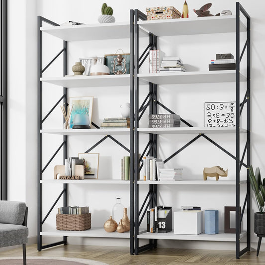 Shintenchi 2-Tier Bookshelf: Tall Industrial Bookcase for Living Room/Home/Office, Modern Book Holder with Storage Rack Shelves - White