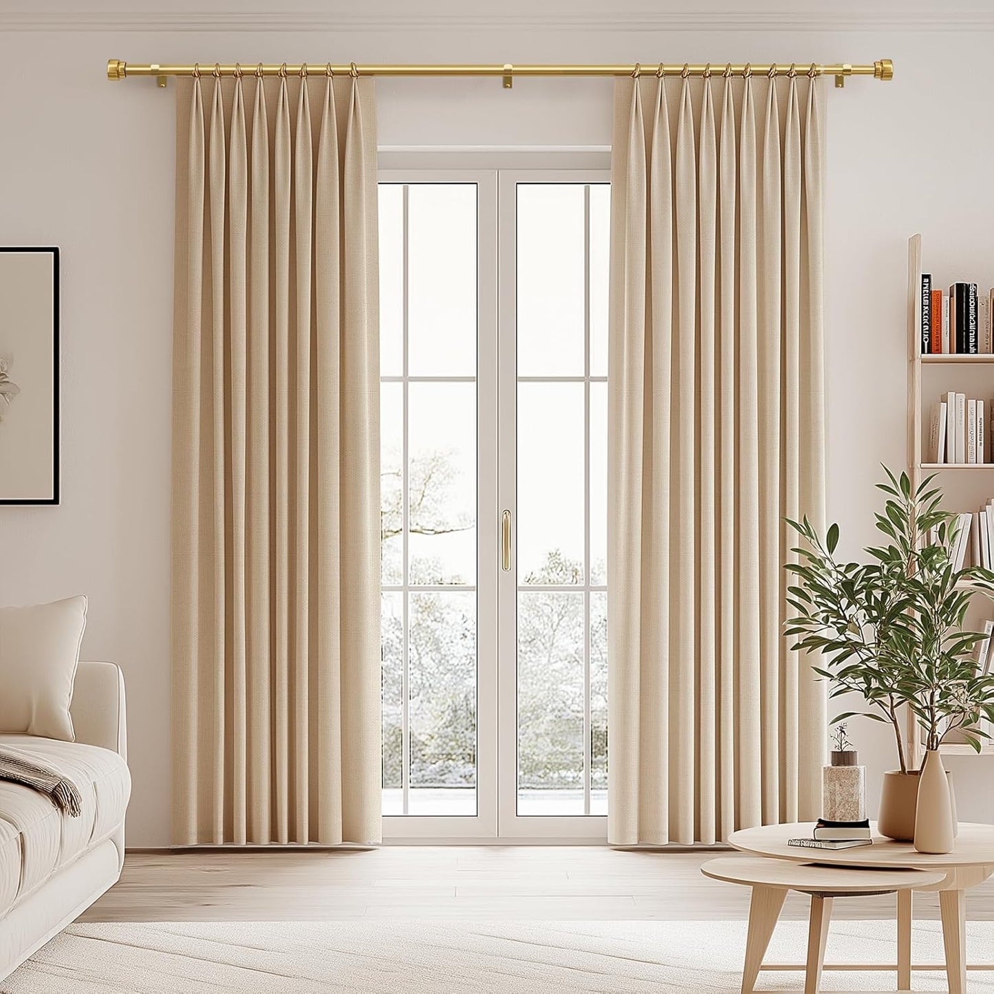 2 Pack Modern Gold Curtain Rods for Windows 72 to 144 Inches Adjustable Heavy Duty 1" Diameter Brass Window Curtain Rod with Solid Metal Finials for Outdoor Farmhouse Bedroom Kitchen Living Room