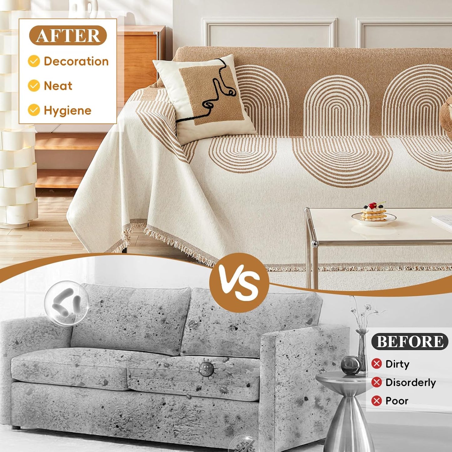 STACYPIK Boho Arched Pattern Sofa Cover Throw, Washable Chenille Furniture Protector for 2 Seater Sofa, Anti Scratch Couch Cover for Dogs Cats, Pet Proof Loveseat Slipcovers Throw Blanket-71X118IN