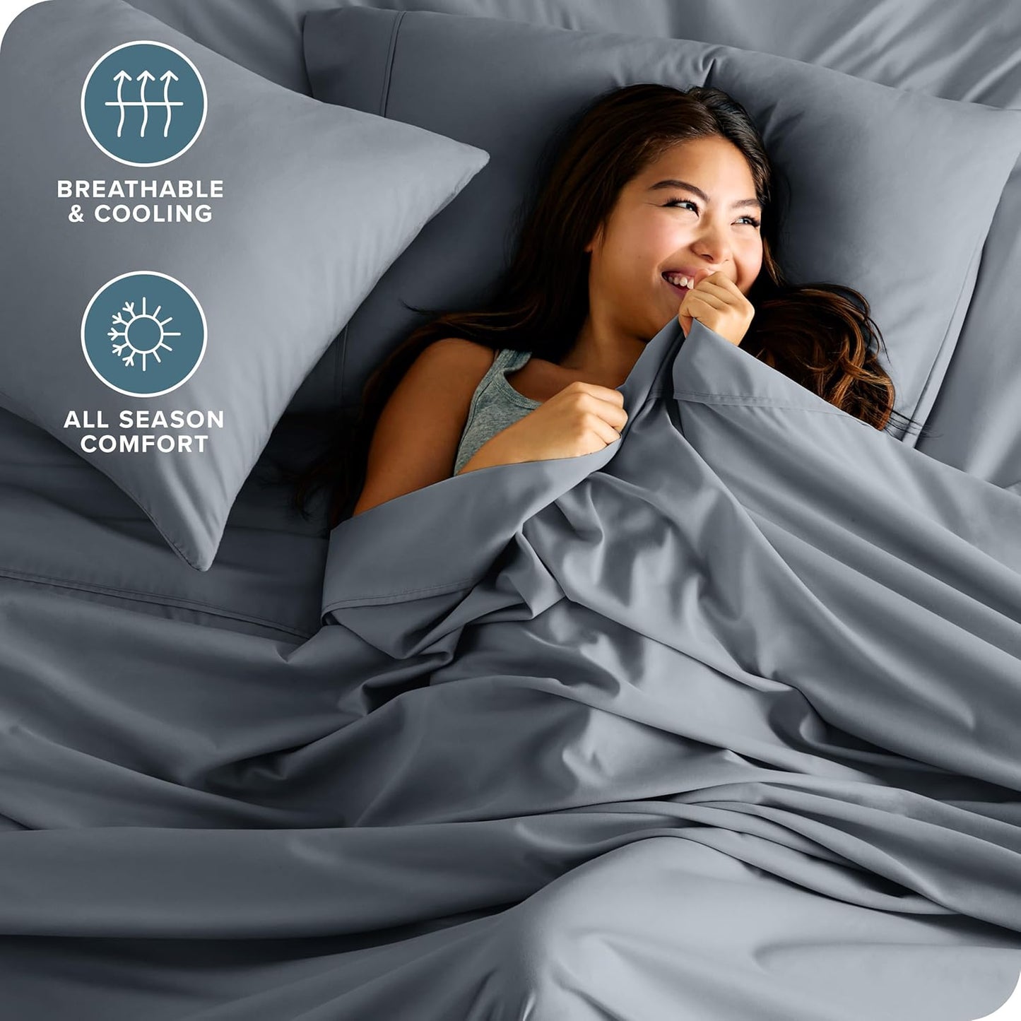 Bare Home Split Head Flex King Sheet Set - 1800 Ultra-Soft Microfiber Bed Sheets - Double Brushed - Deep Pockets - Easy Fit - 4 Piece Set - FlexTop Bedding Sheets (Split Head Flex King, Steel Blue)