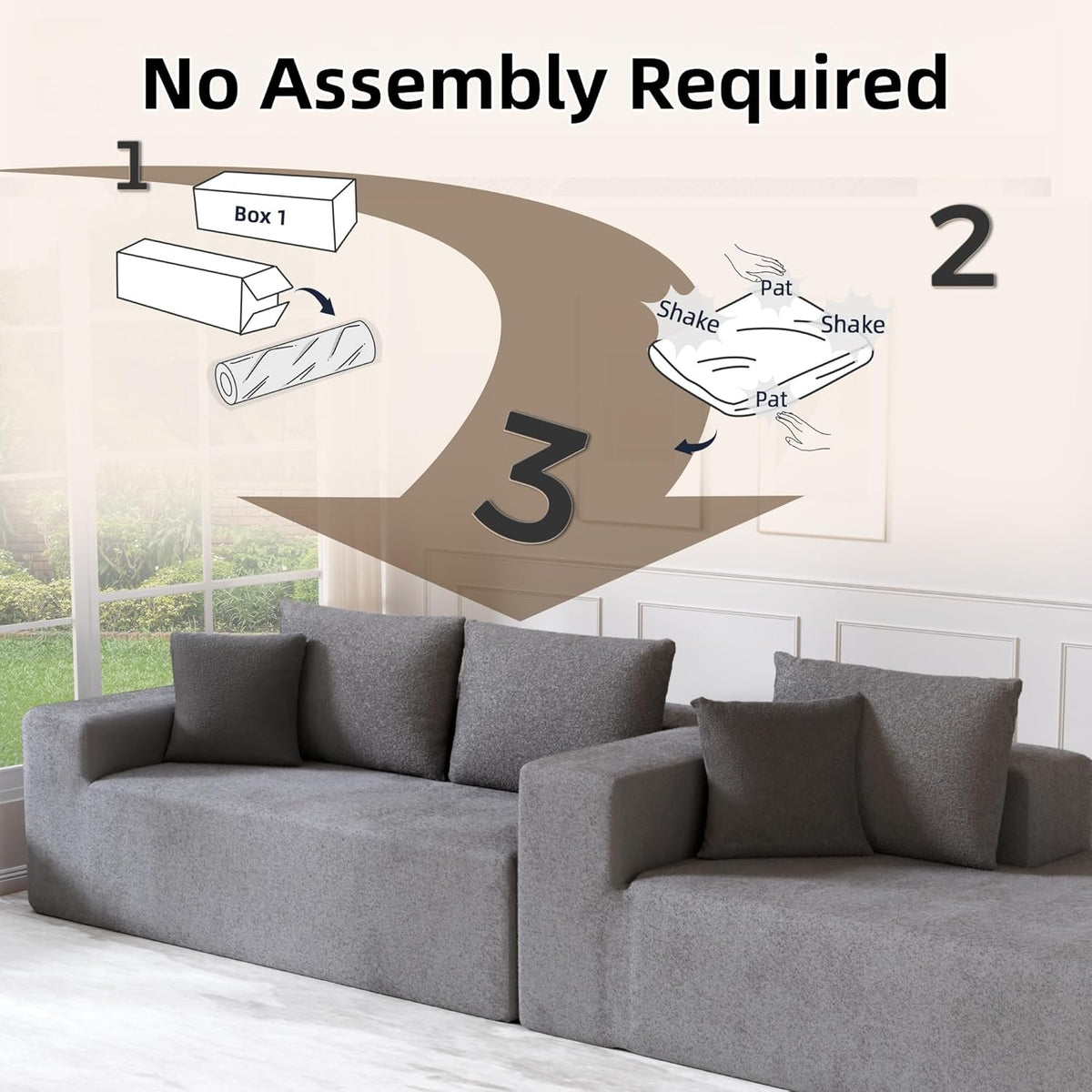 Cloud Sectional Couch, 104”L-Shape Oversized Sofa with Left Chaise Lounge, Modular Sleeper Couch with Pillows & Deep Seat, Rain Drop Velvet Fabric Compressed Sofa for Living Room, Light Gray
