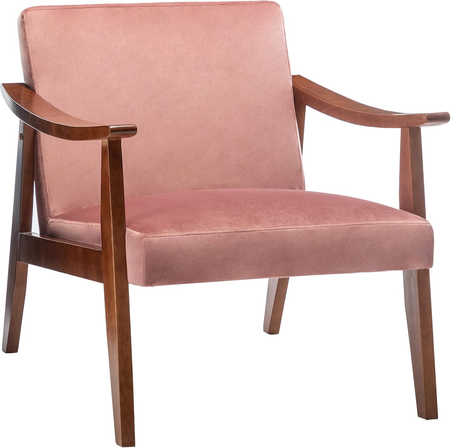 Container Furniture Direct Accent Chair with Velvet Upholstery and Solid Wood Frame, Classic Mid-Century Modern Living Room Furniture for Extra Seating, Rose