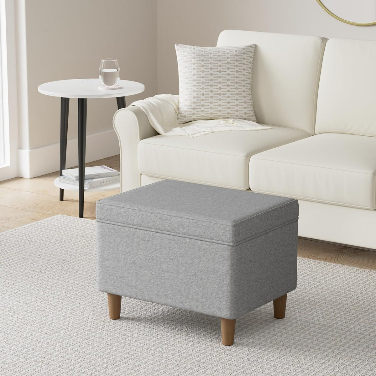 Home Decor | Dinah Collection Modern Storage Ottoman | Ottoman with Storage for Living Room & Bedroom (Grey)