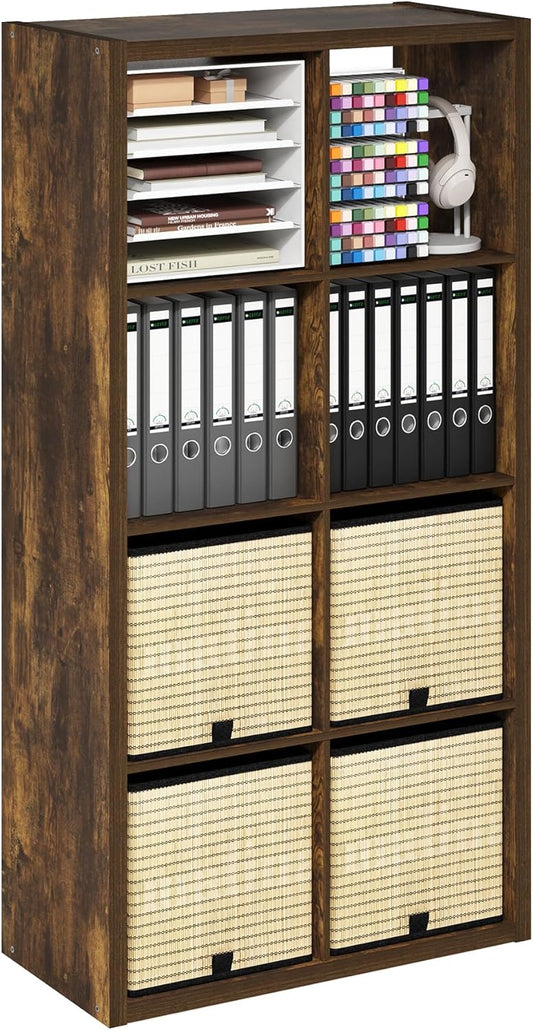 Furinno Cubicle Open Back Decorative Cube Storage Organizer, 8-Cube, Amber Pine