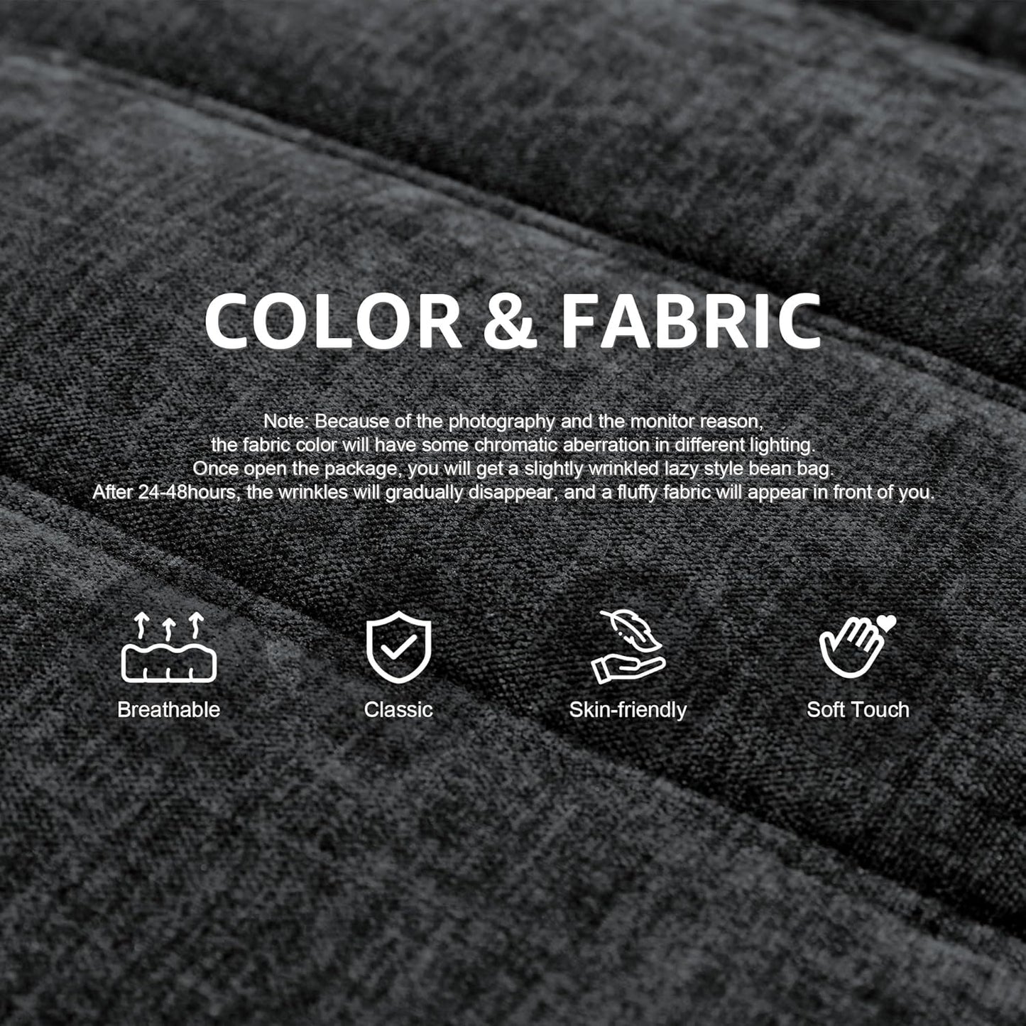 Hobestluk Bean Bag Chairs for Adults Giant Bean Bag Chair Memory Foam BeanBag Chair Bean Bag Sofa with Filler Faux Fur Fireside Beanbags Lazy Sofa for Living Room Bedroom (Darkgrey Chenille, 3-Seater)