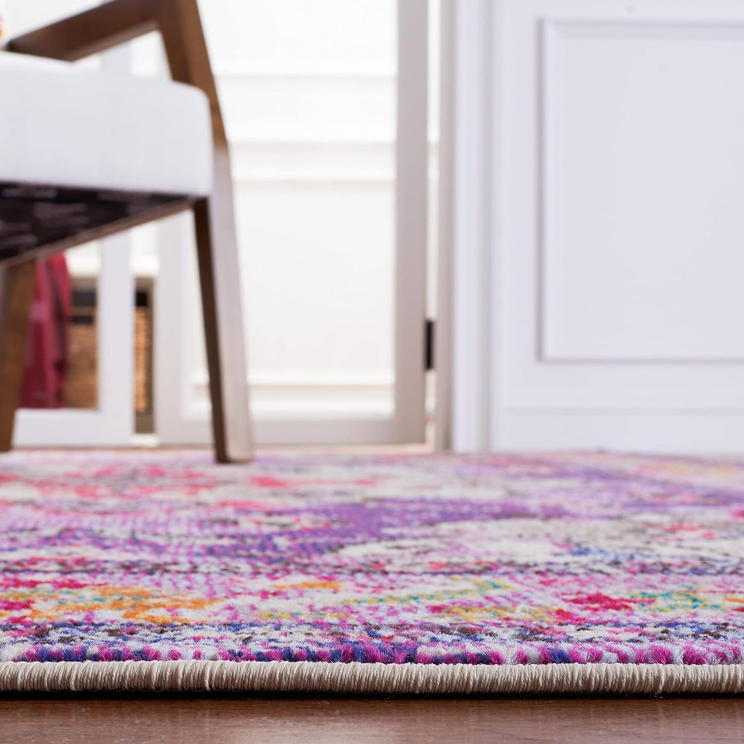 SAFAVIEH Monaco Collection Runner Rug - 2'2" x 8', Violet & Fuchsia, Boho Chic Medallion Distressed Design, Non-Shedding & Easy Care, Ideal for High Traffic Areas in Living Room, Bedroom (MNC243P)