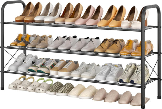 Hoctieon 3 Tier Mesh Style Shoe Rack, Entryway Shoe Shelf, Shoe Storage Organizer, Shoe Rack for Closet, Space Save for Bathroom, Garage, Hallway, Bedroom, Living Room, Black